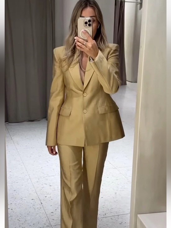 Zara Pants - Zara NWT 2 piece SET ZW collection Gold cinch waist structured blazer & pants